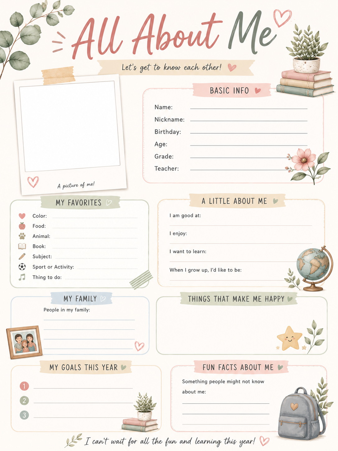 All About Me Poster — Pastel